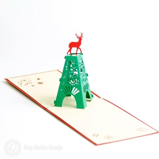 Tower & Deer Christmas Handmade 3D Pop-Up Card