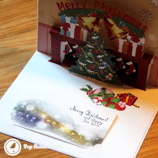 Colourful Christmas Hearth Handmade 3D Pop-Up Christmas Card