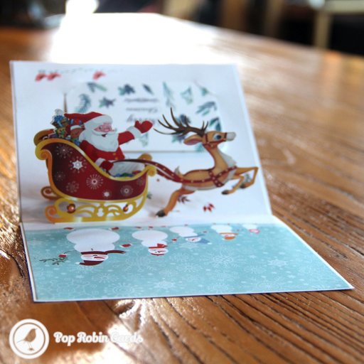 Colourful Santa Sleigh Handmade 3D Pop-Up Christmas Card
