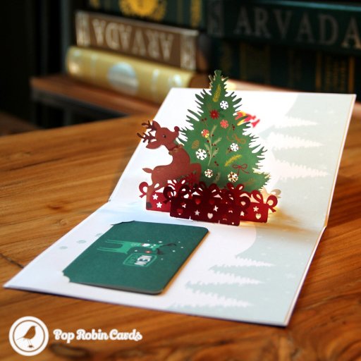 Colourful Rudolf & Christmas Tree Handmade 3D Pop-Up Christmas Card