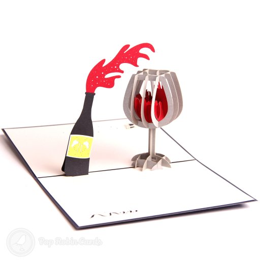 Red Wine Bottle Handmade 3D Pop Up Card