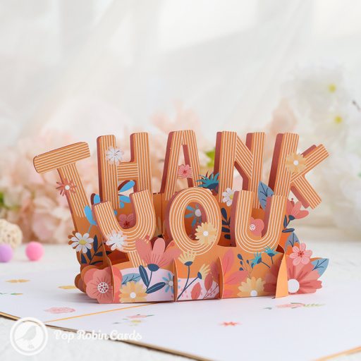 Autumnal Floral Thank You Handmade 3D Pop Up Card