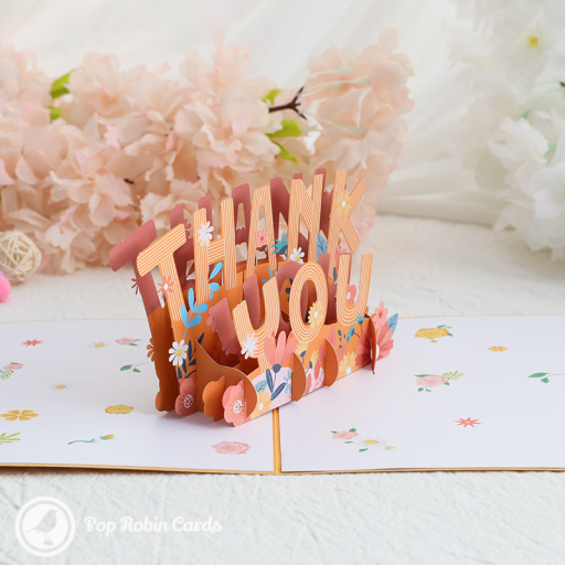Autumnal Floral Thank You Handmade 3D Pop Up Card