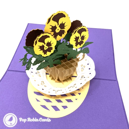 Basket Of Yellow Pansies 3D Pop Up Handmade Greetings Card