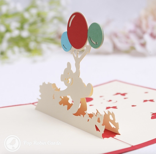 Bear And Balloons Handmade 3D Card