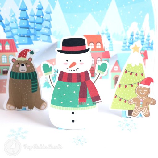 Snowman & Gingerbread Man 3D Pop-Up Christmas Card
