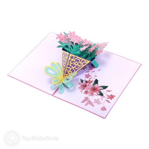 Beautiful Pink Daffodil Bouquet 3D Pop-Up Card