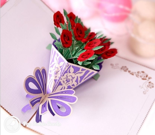 Beautiful Red Rose Bouquet Handmade 3D Pop-Up Card