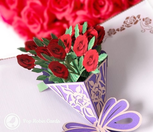 Beautiful Red Rose Bouquet Handmade 3D Pop-Up Card