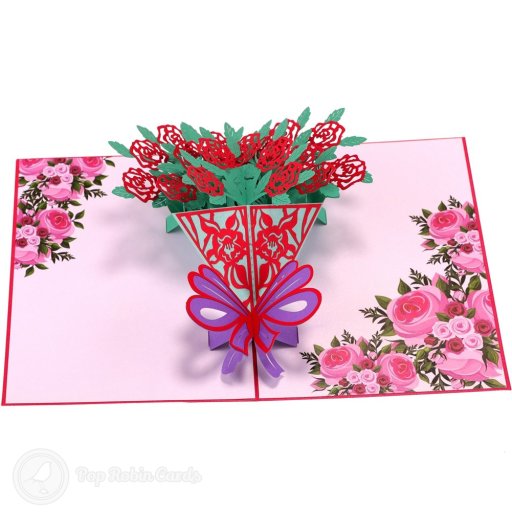 Beautiful Rose Bouquet Handmade 3D Pop-Up Card