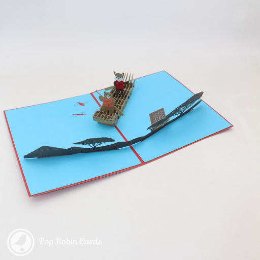 Fox And Bear Rowing On River Handmade 3D Pop Up Card