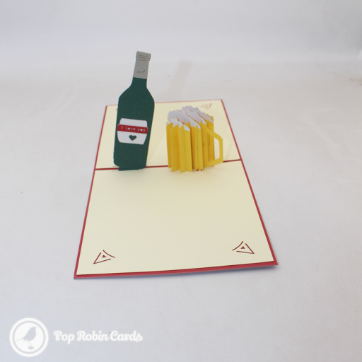 "I Love You" Beer Bottle And Glass 3D Pop Up Card