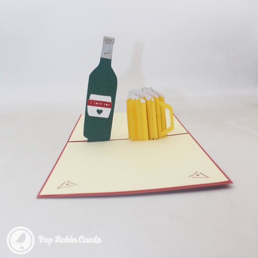 "I Love You" Beer Bottle And Glass 3D Pop Up Card