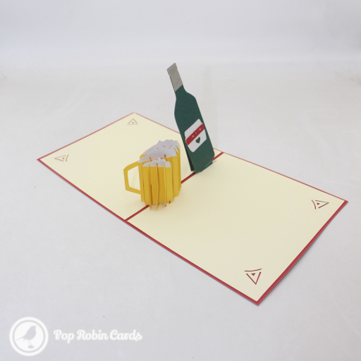 "I Love You" Beer Bottle And Glass 3D Pop Up Card