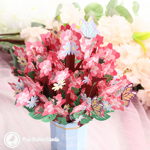Best Wishes Bouquet Of Cherry Flowers 3D Pop Up Card