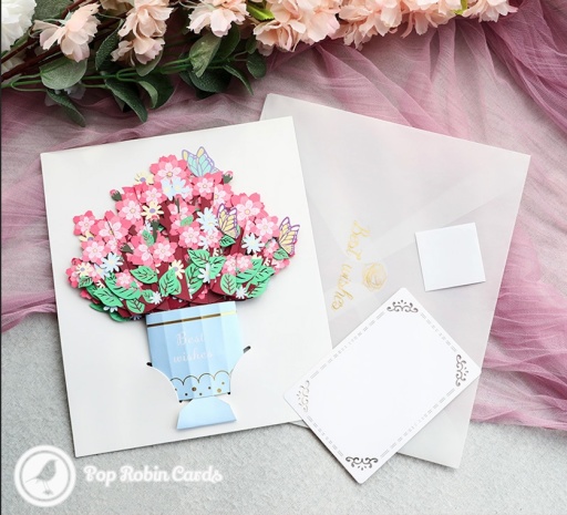 Best Wishes Bouquet Of Cherry Flowers 3D Pop Up Card