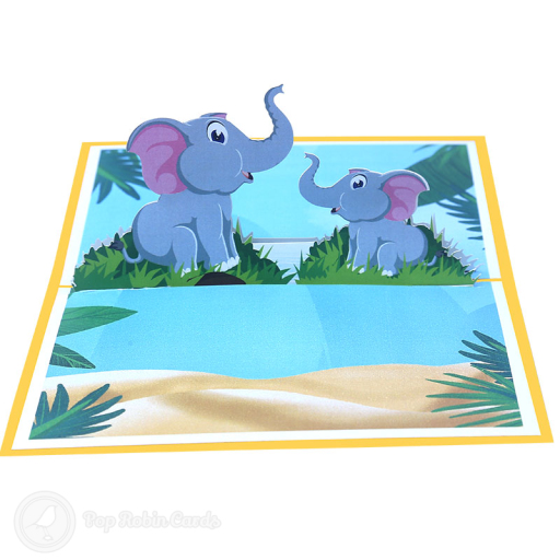 Big And Baby Elephant 3D Greetings Card