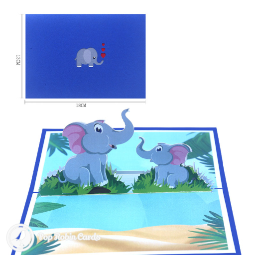 Big And Baby Elephant 3D Greetings Card