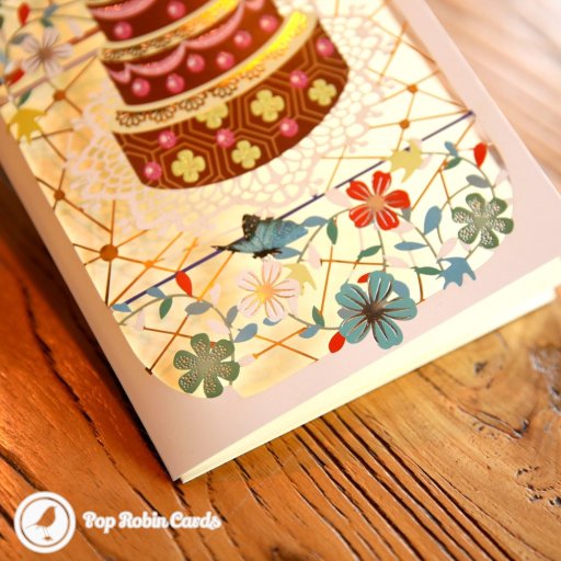 Birthday Cake, Flowers & Butterflies Handmade Cut-Out Birthday Card