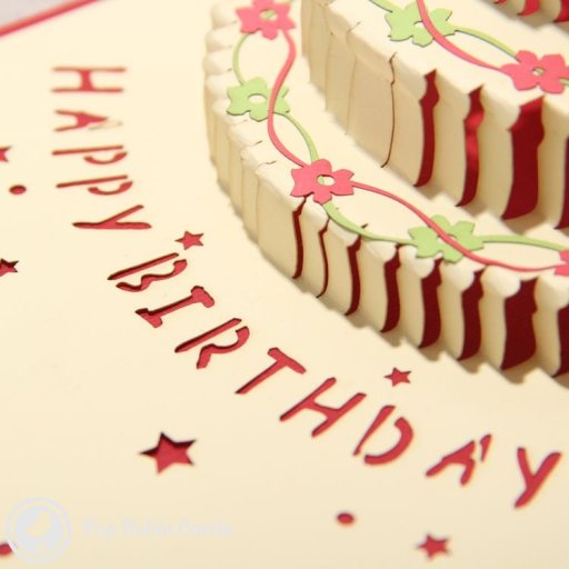 Birthday Cake with Flower Trim 3D Pop-Up Greeting Card (Red)