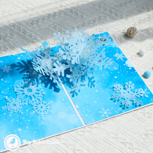Blue White Snowflakes Merry Christmas Handmade 3D Pop Up Greeting Card