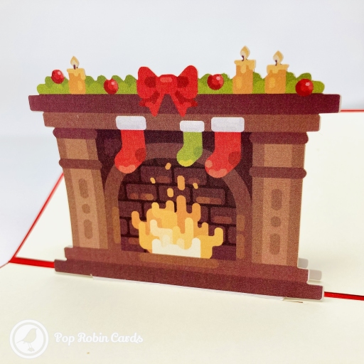 Bright Christmas Fireplace 3D Pop Up Christmas Card