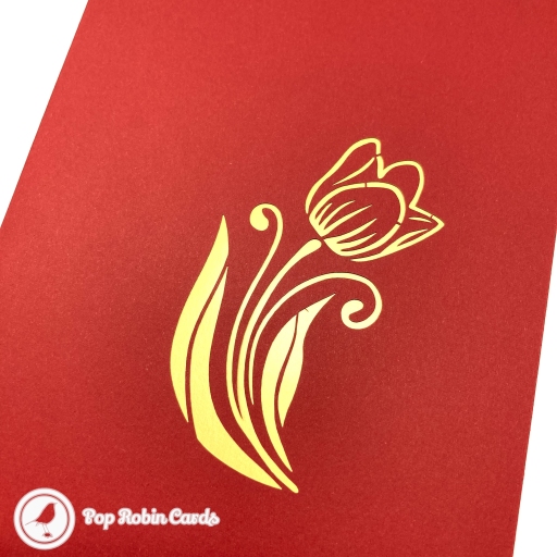 Bright Red Tulip Flowers 3D Handmade Pop Up Card