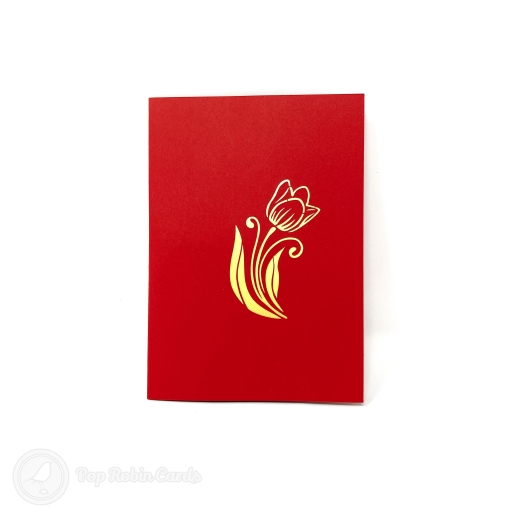 Bright Red Tulip Flowers 3D Handmade Pop Up Card