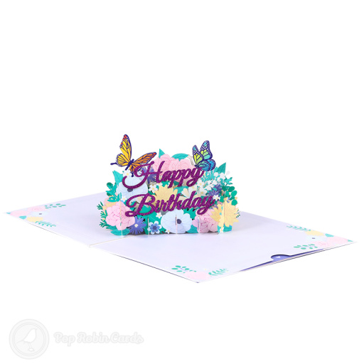 Butterflies And Flowers Happy Birthday Handmade 3D Pop Up Greeting Card