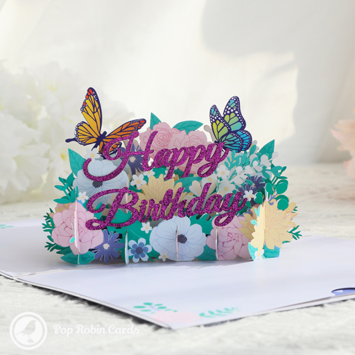 Butterflies And Flowers Happy Birthday Handmade 3D Pop Up Greeting Card