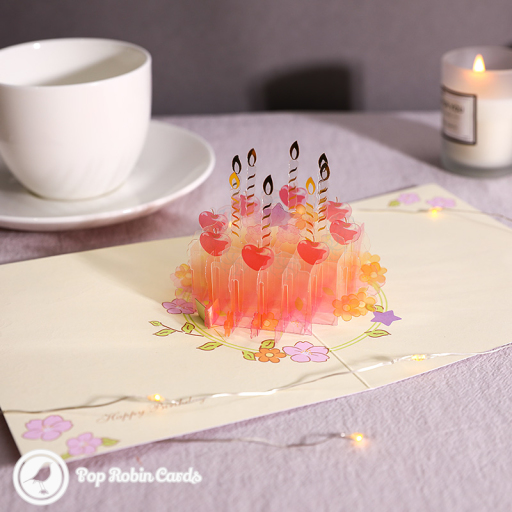 Candles & Apples Cake 3D Handmade Pop Up Birthday Card