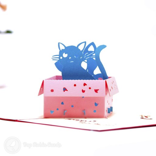 Cat in Box 3D Pop Up Birthday Card