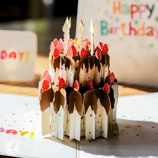 Chocolate Gateau Cake with Foil Candles 3D Pop Up Birthday Card