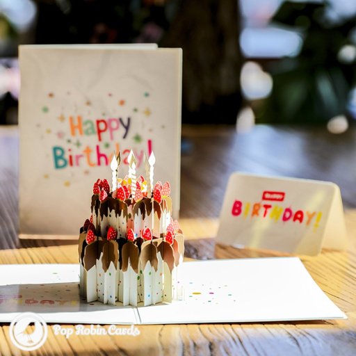 Chocolate Gateau Cake with Foil Candles 3D Pop Up Birthday Card