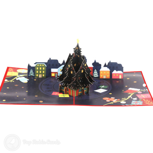 Christmas Eve Nighttime Town 3D Pop Up Card
