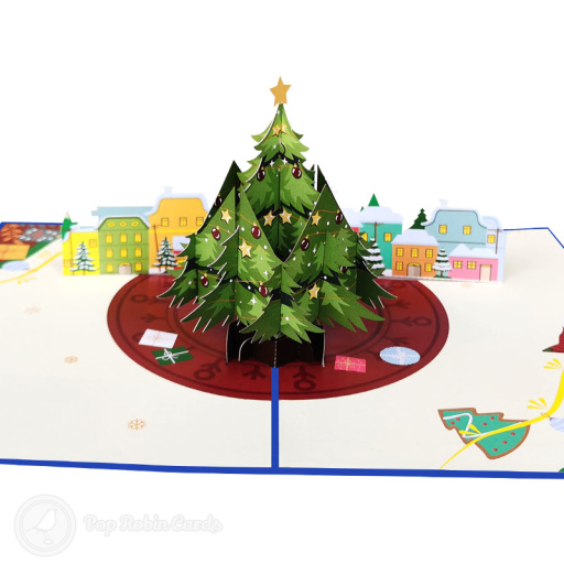 Christmas Eve Nighttime Town 3D Pop Up Card
