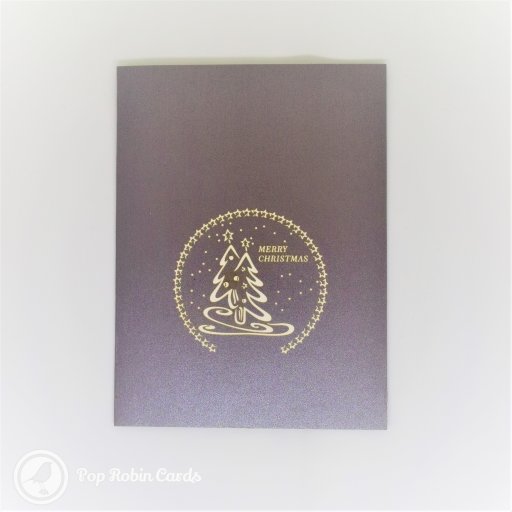 Decorated Christmas Tree And Houses Stencil Cover 3D Pop-Up Christmas Card