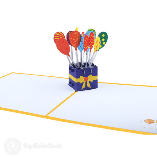 Colourful Box Of Balloons With Ribbon 3D Pop Up Card
