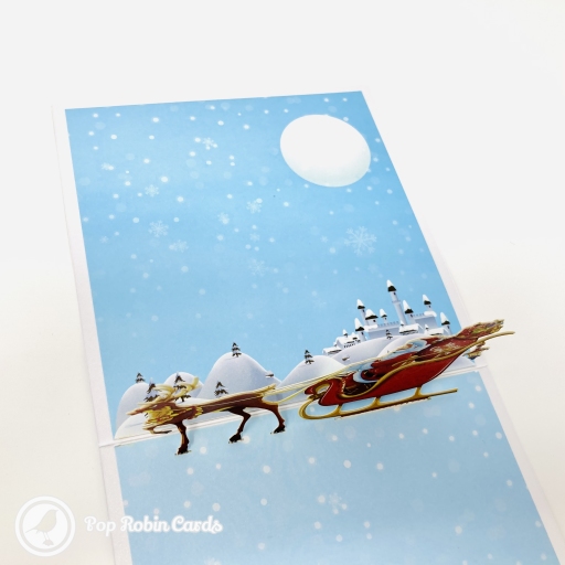 Colourful Reindeer & Santa Sleigh 3D Handmade Pop Up Christmas Card