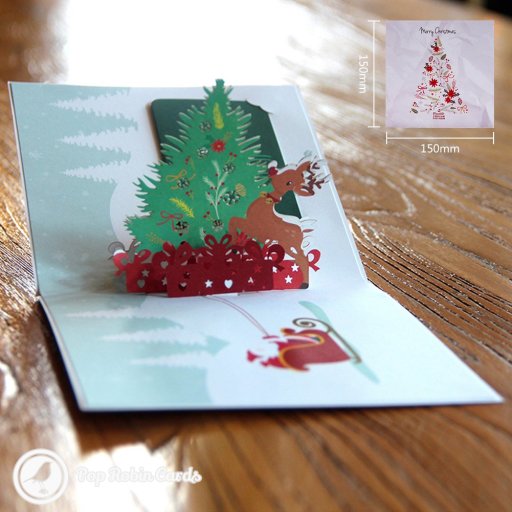 Colourful Rudolf & Christmas Tree Handmade 3D Pop-Up Christmas Card