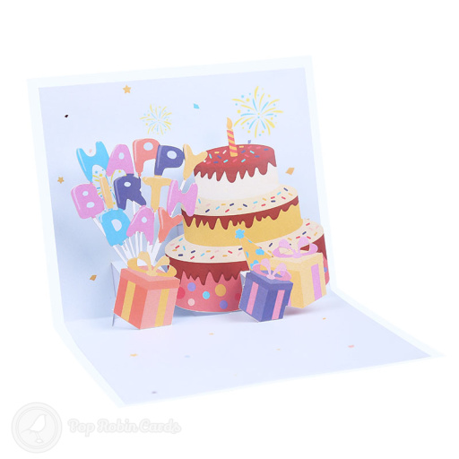 Confetti Burst Happy Birthday Cake And Presents 3D Pop Up Card