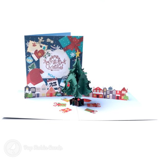 Christmas Tree & Houses Handmade 3D Pop-Up Christmas Card