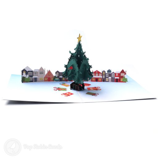 Christmas Tree & Houses Handmade 3D Pop-Up Christmas Card