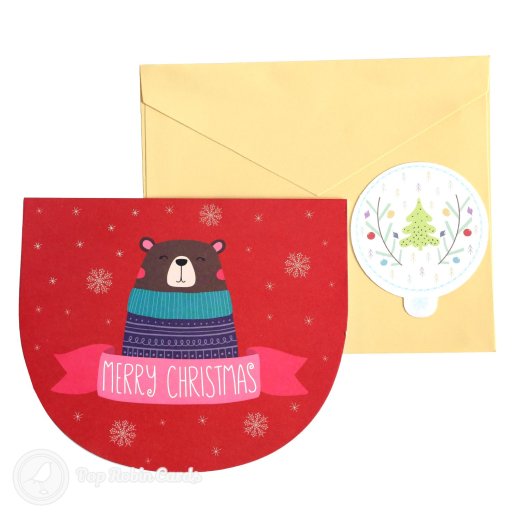 Cosy Penguin And Bear Handmade 3D Pop-Up Christmas Card