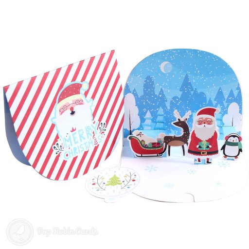 Cosy Penguin And Santa Handmade 3D Pop-Up Christmas Card