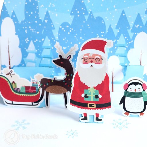 Cosy Penguin And Santa Handmade 3D Pop-Up Christmas Card