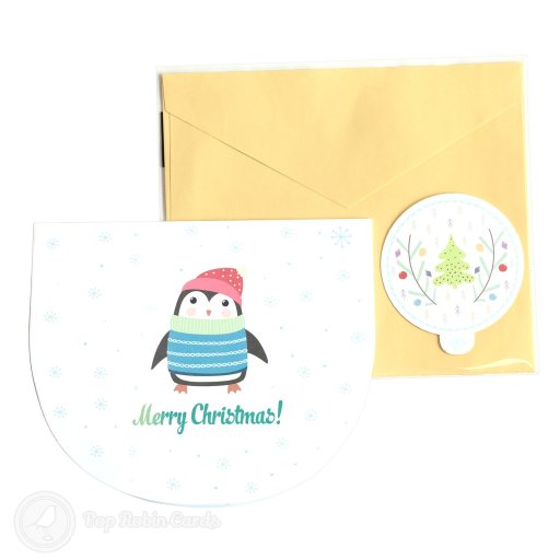 Cosy Penguin Christmas House Handmade 3D Pop-Up Christmas Card