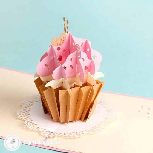 Sweet Pink Cupcake Handmade 3D Pop Up Card