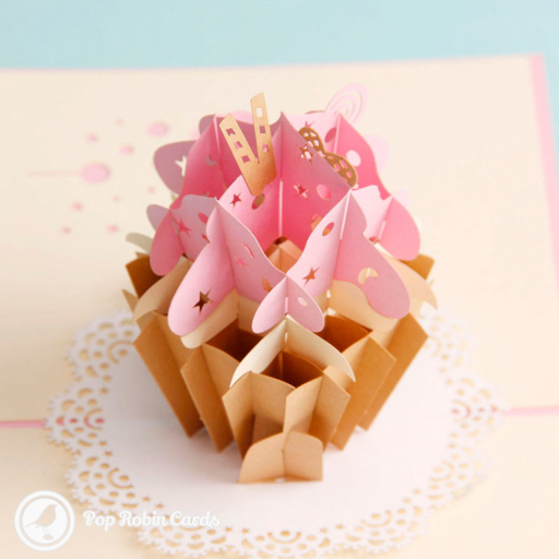 Sweet Pink Cupcake Handmade 3D Pop Up Card
