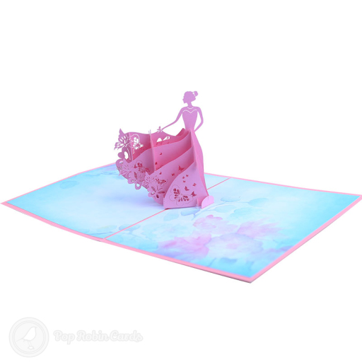 Dancing Girl In Ball Gown Handmade 3D Card